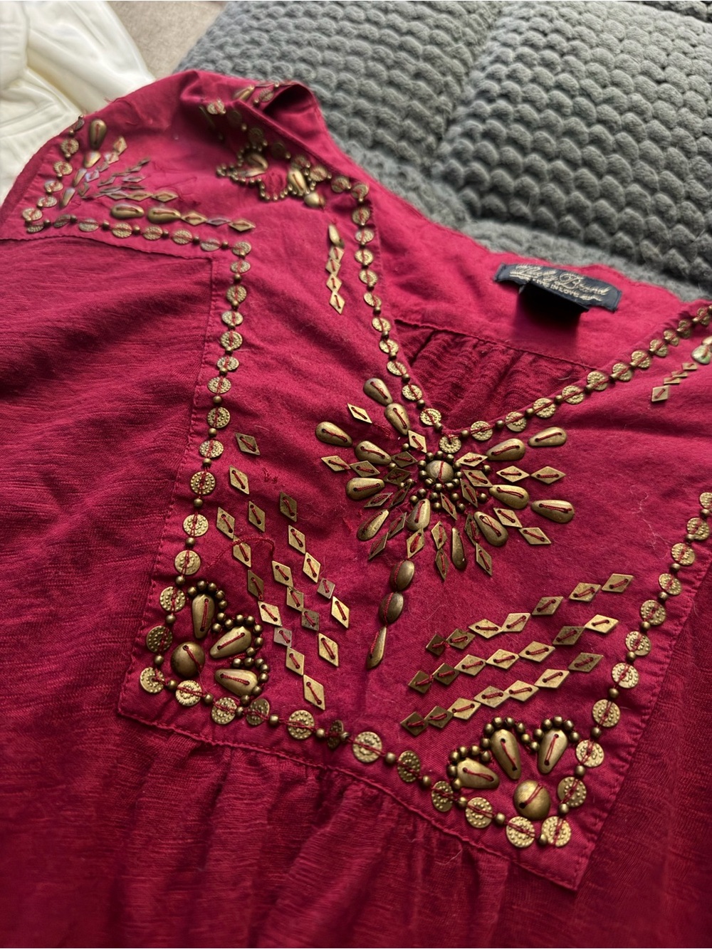 Lucky Brand Burgundy Tunic with Gold Embellishment